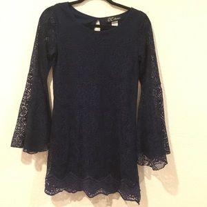 Lace Hippie Bell Sleeve Dress Dark Blue